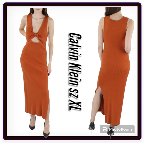 Calvin Klein Womens Stretch ribbed Twist-Front Bodycon Dress - Picture 2 of 13